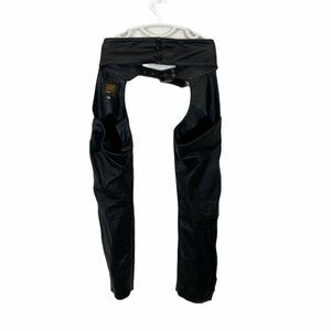 Biker Chaps L Protech Vintage Men's Black Leather Zipper Motorcycle Riding Chaps